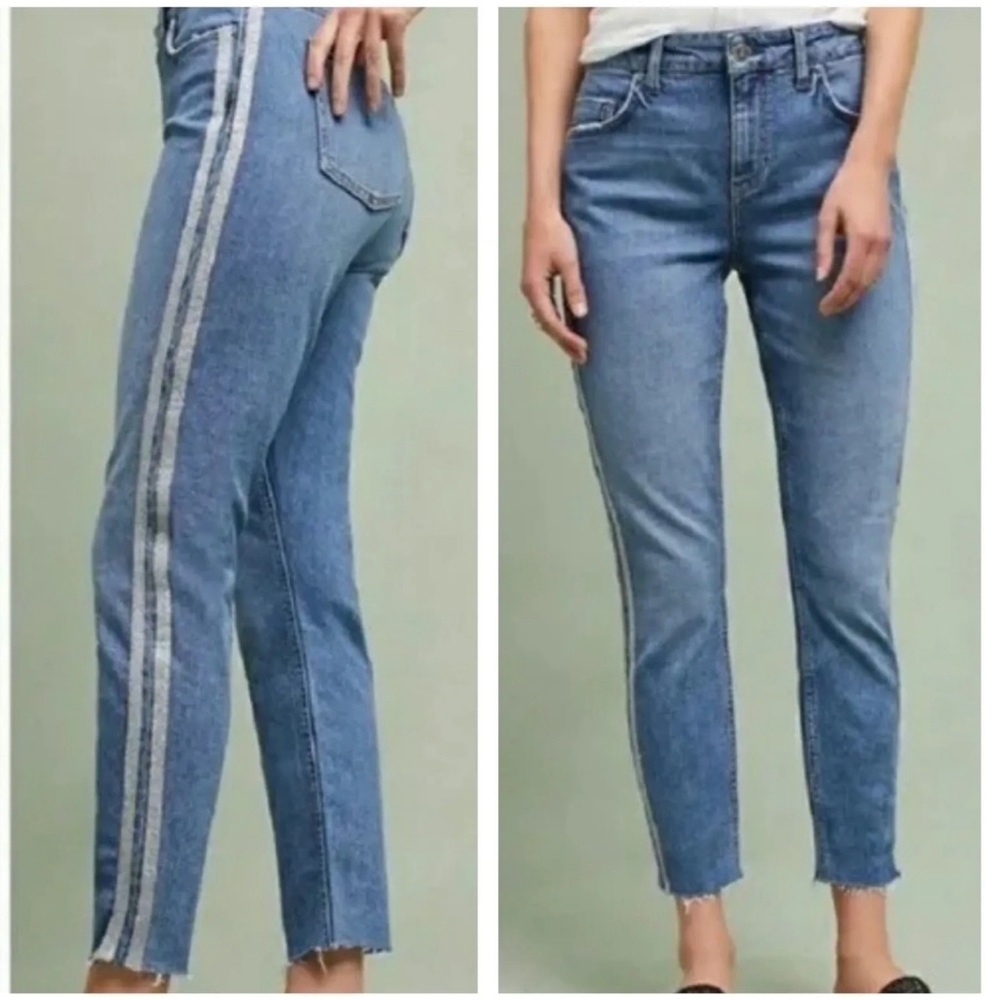 Anthropologie Pilcro and The Letterpress Tuxedo Stripe Raw Hem Jeans 27
